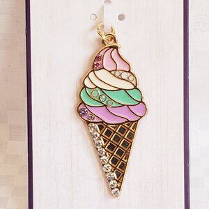 Hello Happy - Ice Cream Cone Rhinestone Enamel Charm Pendant - NWT